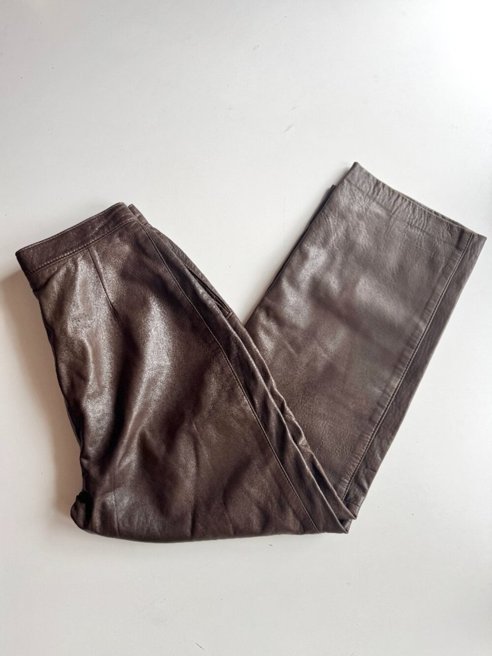 Vintage 80's JEZ MONTREAL Dark Brown Leather High Waisted Pleated Pants, Size 9